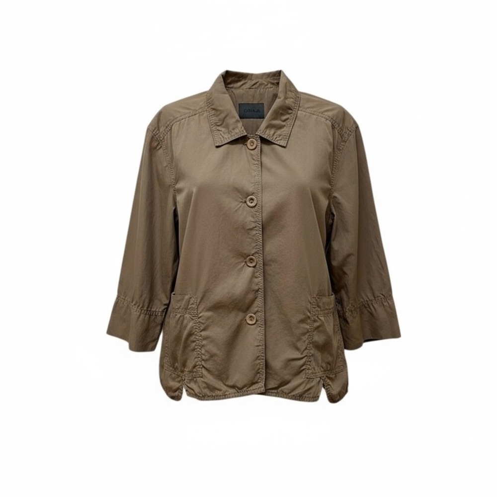 OSKA Brown 3/4 Sleeve Cotton Casual Chore Jacket Lagenlook Minimalist Size S